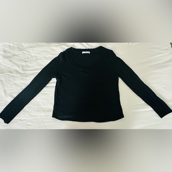 Mango Black Ribbed V-Neck Top - Picture 2 of 2